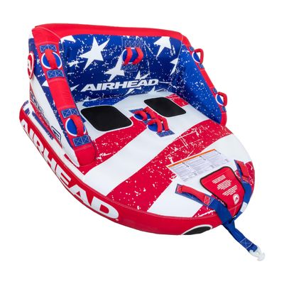 Airhead Big Mable, 1-2 Rider - Inflatable Towable Tube for Boating and Water Sports, Heavy Duty Full Nylon Cover & Zipper with EVA Foam Padding, Easy Inflating & Deflating - USA Stars & Stripes