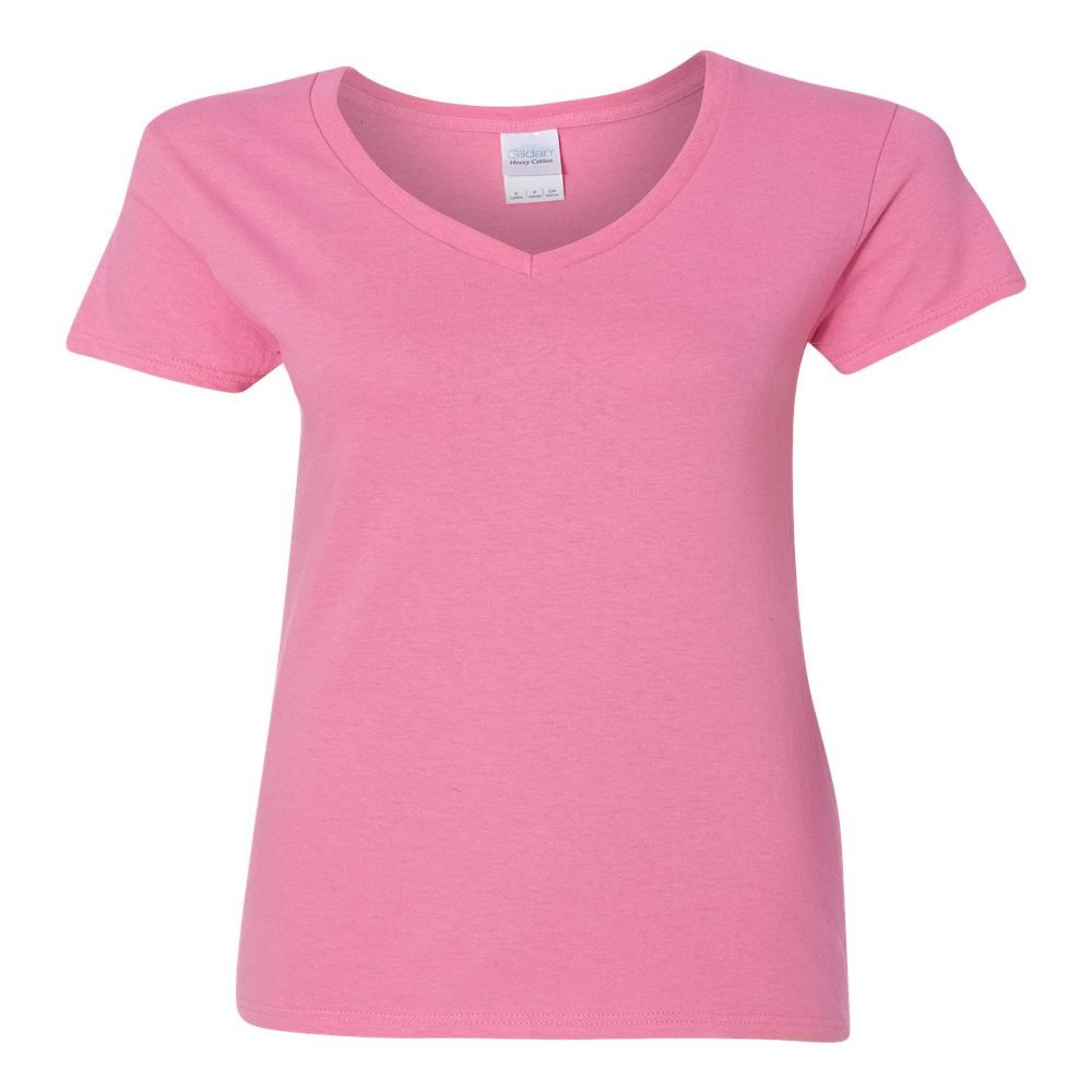Gildan Heavy Cotton Women's V-Neck, T Shirt (2-Pack) Azalea