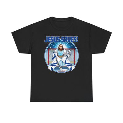 Jesus Saves Goaltender Goalie Hockey Funny Unisex Heavy Cotton Tee Black