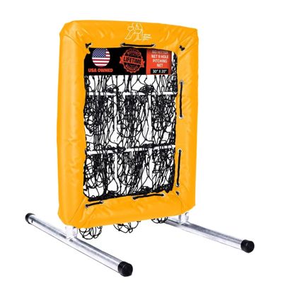 Anytime Baseball Pitching Net with Strike Zone | The No Hitter Net 9 Square Net | Strike Zone Target for Baseball & Softball Training (Yellow)