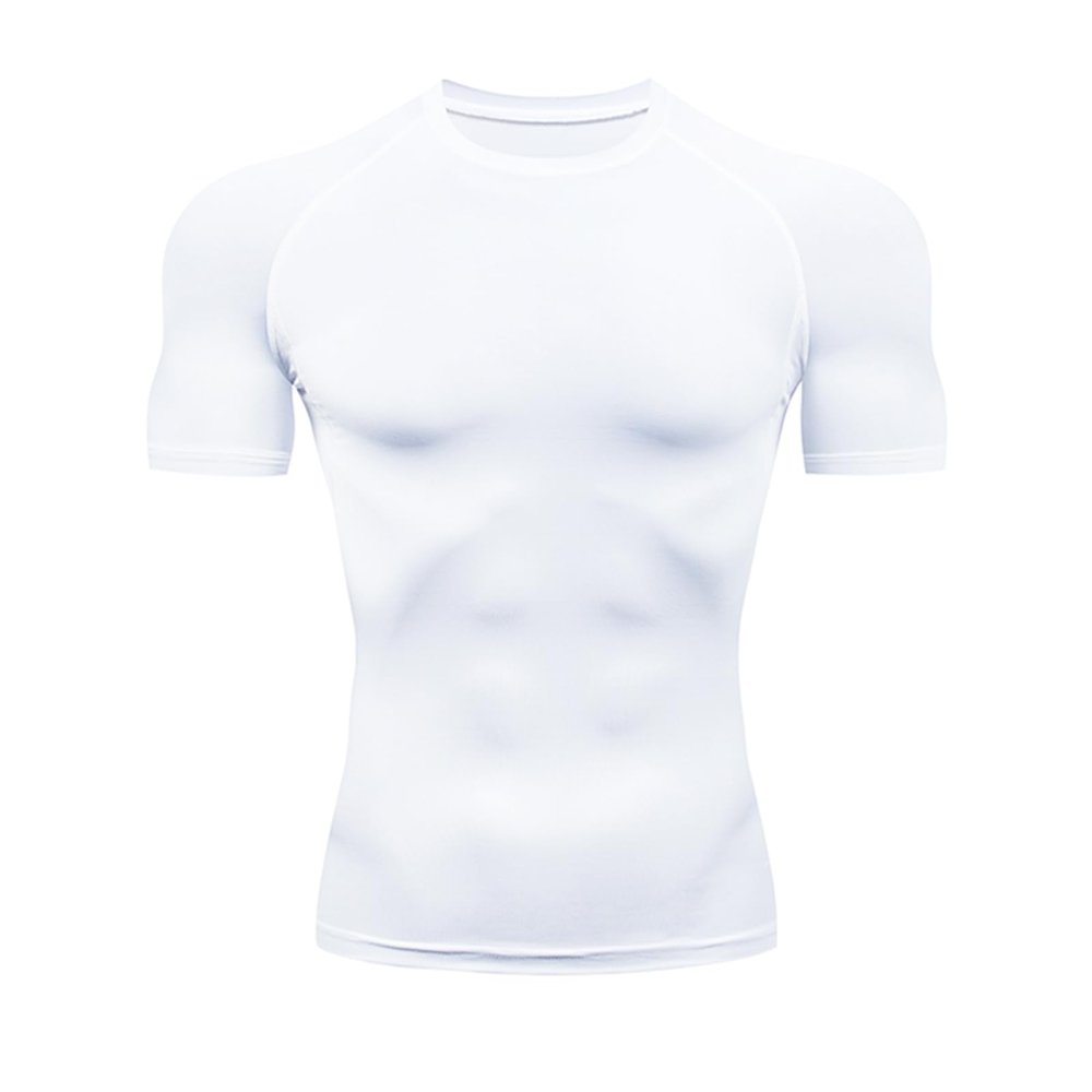 HYCOPROT Men's Compression Shirts Short Sleeve Athletic Workout Cool Dry T-Shirt Sports Baselayer Running Undershirts Tops White