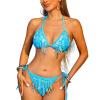 MOMOJIA Women Swimming Costume Set Two Pieces Split Swimwear Fashion Tassels Swimsuits Backless Bathing Suit for Beachwear view 1