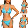 MOMOJIA Women Swimming Costume Set Two Pieces Split Swimwear Fashion Tassels Swimsuits Backless Bathing Suit for Beachwear view 2