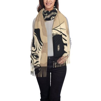 DRTGEDS Cute Pug Dog Sweet Print Women'S Super Soft Classic Cashmere Winter Fringed Scarf For Spring Fall Winter