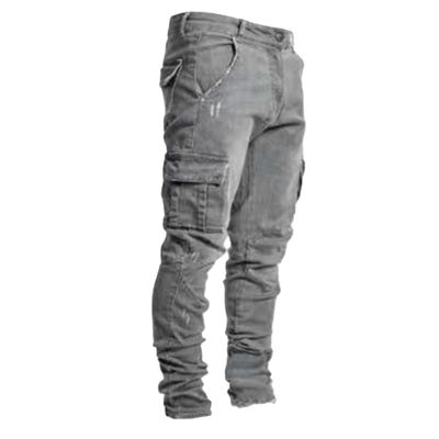 QOAAIE Men's Side Pockets Slim Fit Jeans 6 Pockets Stretch Skinny Denim Pencil Pants Distressed Tapered Leg Jean Trousers (Grey,X-Small)