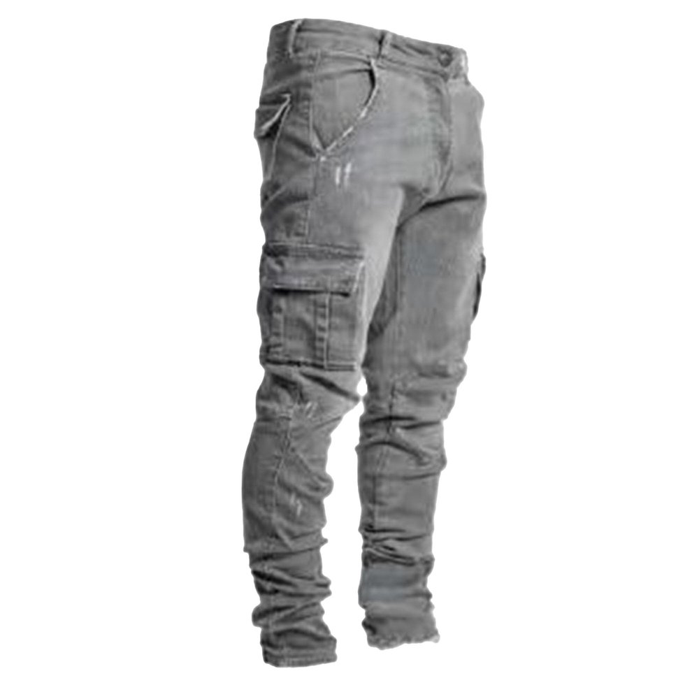 QOAAIE Men's Side Pockets Slim Fit Jeans 6 Pockets Stretch Skinny Denim Pencil Pants Distressed Tapered Leg Jean Trousers (Grey,X-Small)
