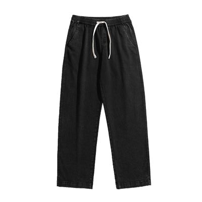 Men's Casual Jeans Cargo Denim Pants Drawstring Stretch Lounge Jean Trousers Loose Wash Cotton Straight Leg Slacks (Black,XX-Large)