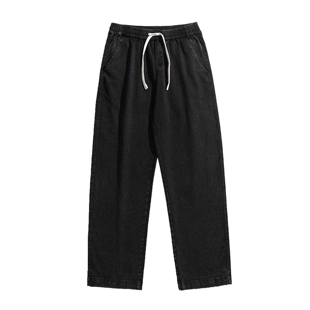 Men's Casual Jeans Cargo Denim Pants Drawstring Stretch Lounge Jean Trousers Loose Wash Cotton Straight Leg Slacks (Black,XX-Large)