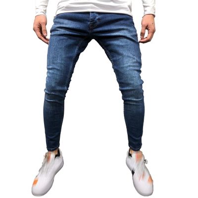 QOAAIE Men's Skinny Jeans Slim Fit Stretch Tight Tapered Jean Pants Fashion Distressed Denim Pencil Pants Trousers (Dark Blue,XX-Large)