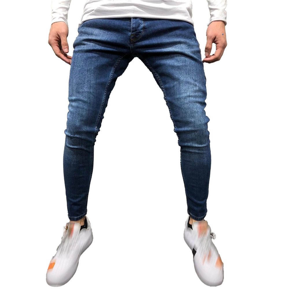 QOAAIE Men's Skinny Jeans Slim Fit Stretch Tight Tapered Jean Pants Fashion Distressed Denim Pencil Pants Trousers (Dark Blue,XX-Large)