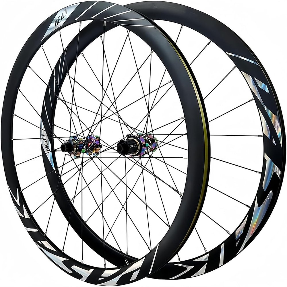 TLTDSMY 700C Wheelset, Double Wall Aluminium Alloy Rims for Road Bike, Front and Rear Wheelset for 24H Hubs, Disc Brake, Thru Axle,B