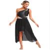 FEESHOW Women's Lyrical Dance Costume Shiny Rhinestones High Low Flowy Maxi Dress Contemporary Dancewear Black Small view 1