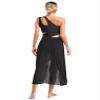 FEESHOW Women's Lyrical Dance Costume Shiny Rhinestones High Low Flowy Maxi Dress Contemporary Dancewear Black Small view 2