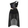 FEESHOW Women's Lyrical Dance Costume Shiny Rhinestones High Low Flowy Maxi Dress Contemporary Dancewear Black Small view 3
