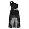 FEESHOW Women's Lyrical Dance Costume Shiny Rhinestones High Low Flowy Maxi Dress Contemporary Dancewear Black Small view 4