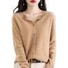 Cashmere Button Front Long Sleeve Cardigan Soft Warm Knit Elastic Jumpers,Cashmere Cardigans for Women,Cashmere Cardigan (Golden Camel,Large) view 1