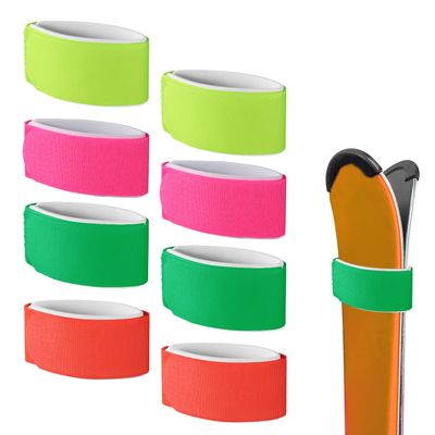 8pcs Ski Straps Fasteners, Adjustable Snow Ski Wrap Carrier Straps Ski Bands Tapes Storage Ties with Protective Pad Ski Boot Straps for Carrying Ski Boards Poles Winter Sports Accessories