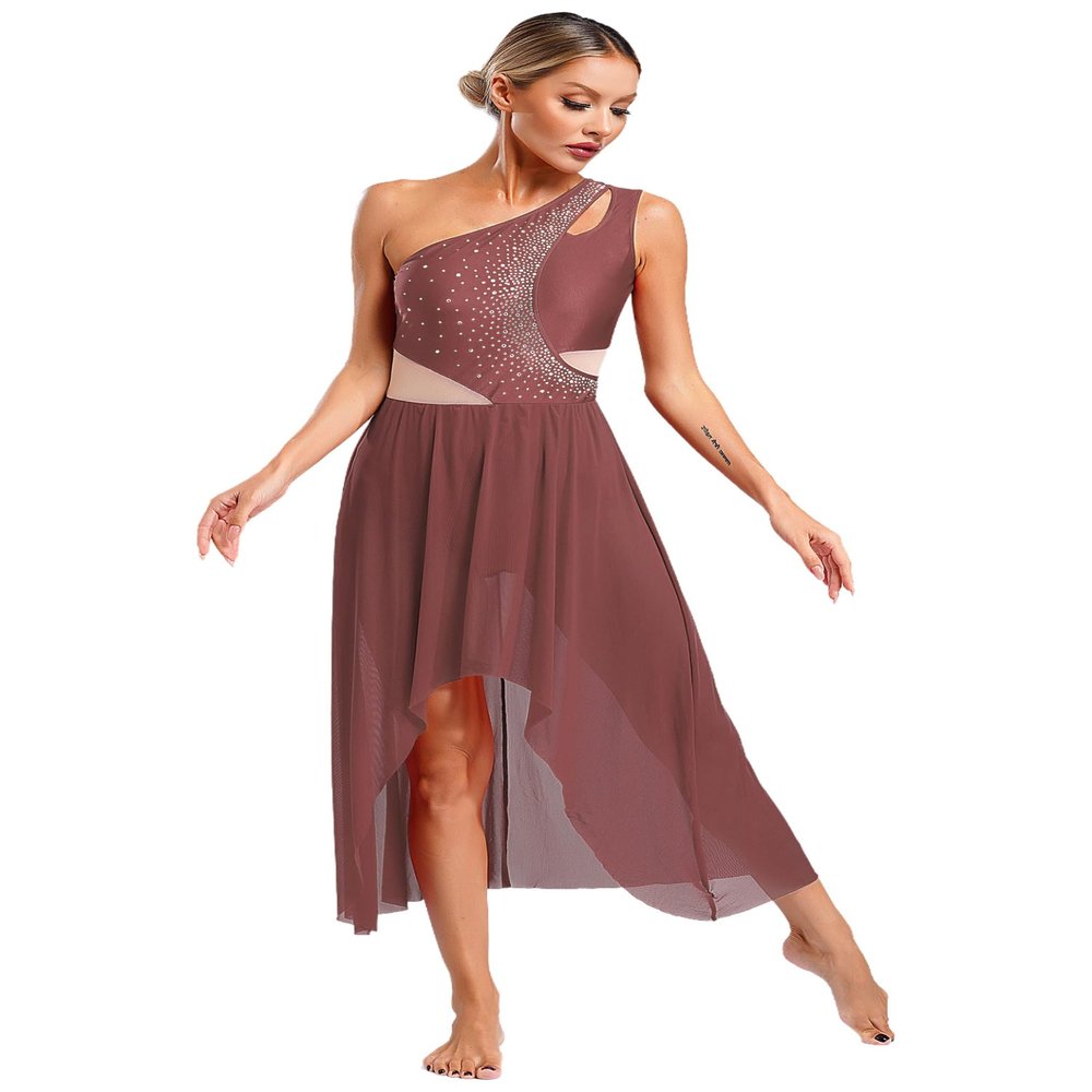HULIJA Women Lyrical Ballet Dance Costume Sleeveless Asymmetrical Flowy Maxi Dress Modern Dance Dress Dustypink Small