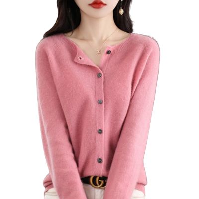 LBHGRMF Women's Cashmere Button Front Long Sleeve Cardi, Shrimp Pink, Large