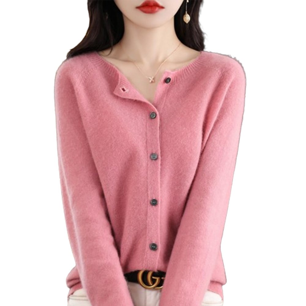 LBHGRMF Women's Cashmere Button Front Long Sleeve Cardi, Shrimp Pink, Large