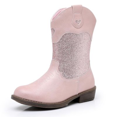 Ahannie Girls Glitter Cowboy Boots  Sparkly Western Cowgirl Boots with Side Zipper (Toddler/Little Kid/Big Kid)(Pink/Glitter-5 Big Kid)