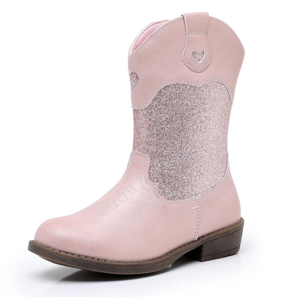 Ahannie Girls Glitter Cowboy Boots  Sparkly Western Cowgirl Boots with Side Zipper (Toddler/Little Kid/Big Kid)(Pink/Glitter-5 Big Kid)