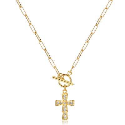 ELKEYE Versatile Luxury OT-Clasp Clavicle Necklace for Women 18K Gold-Plated with Micro-Pav Zircon Heart & Cross Pendant