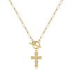 ELKEYE Versatile Luxury OT-Clasp Clavicle Necklace for Women 18K Gold-Plated with Micro-Pav Zircon Heart & Cross Pendant view 1