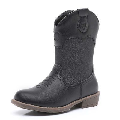 Ahannie Girls Glitter Cowboy Boots  Sparkly Western Cowgirl Boots with Side Zipper (Toddler/Little Kid/Big Kid)(Black/Glitter-9 Toddler)