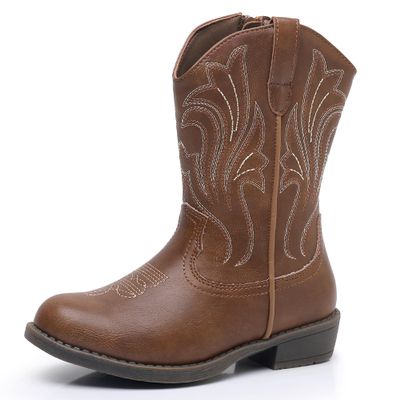 Ahannie Girls Cowboy Boots  Classic Western Embroidery Cowgirl Boots with Side Zipper (Toddler/Little Kid/Big Kid)(Brown-10 Toddler)