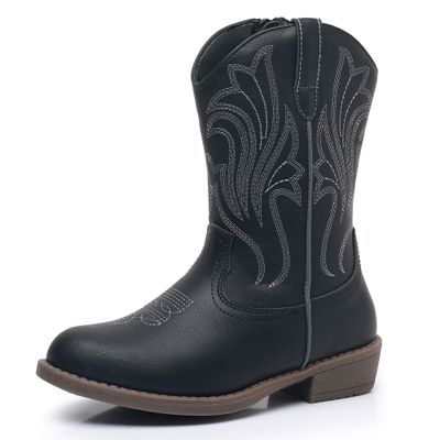 Ahannie Girls Cowboy Boots  Classic Western Embroidery Cowgirl Boots with Side Zipper (Toddler/Little Kid/Big Kid)(Black-8 Toddler)