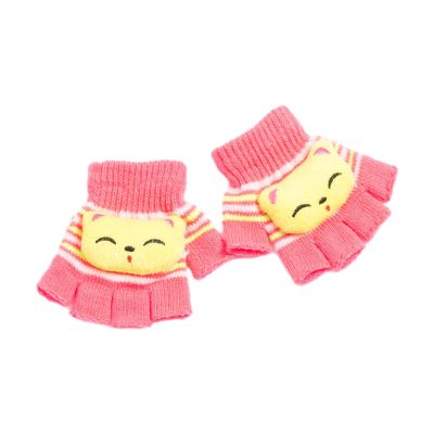 Dsgzkk Kids Winter Knitted Gloves Toddler Thicken Warm Cartoon Gloves Windproof Hand Warmers Unisex Baby Half Finger Gloves