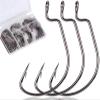 FINOSEAK 120Pcs Bass Hooks Set, Strong Offset Bass Fishing Hooks Freshwater Barbed Sharp Worm Hooks for Texas Rigging Fishing Extra Wide Gap 6 Sizes Assorted #1 1/0 2/0 3/0 4/0 5/0 view 1