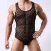 Men's See Through Fishnet Leotard One Piece Sleeveless Tank Top Bodysuit Nightwear Black view 2