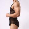 Men's See Through Fishnet Leotard One Piece Sleeveless Tank Top Bodysuit Nightwear Black view 3