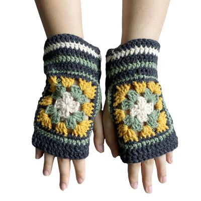 Dsgzkk Winter Knitted Gloves with Floral Pattern Women Half Finger Gloves Thicken Outdoor Cycling Skiing Gloves Keep Warm