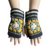 Dsgzkk Winter Knitted Gloves with Floral Pattern Women Half Finger Gloves Thicken Outdoor Cycling Skiing Gloves Keep Warm view 1
