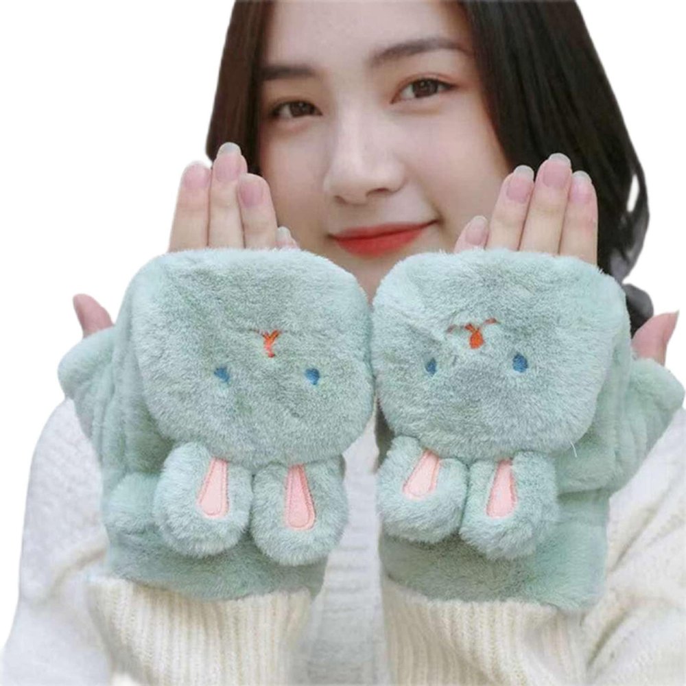 Dsgzkk Winter Glove Cute Warm Women's Flip Half-Finger Gloves Thick Outdoor Ski Gloves Cartoon Shaped Convertible Gloves