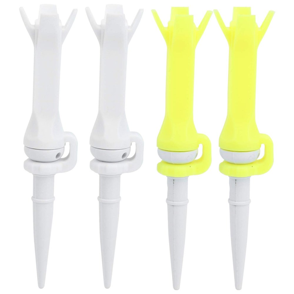 ChengyuWei 4Pcs PU Plastic Tees, 180 Degree Rotating 4 Claw Design, Lightweight and, Great Accessory for Lovers, White and Fluorescent Yellow