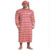 Alvivi Men's Christmas Striped Robe Pajamas Set Long Sleeve Nightshirt Sleeping Cap with Pom Balls Red Medium