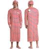 Alvivi Men's Christmas Striped Robe Pajamas Set Long Sleeve Nightshirt Sleeping Cap with Pom Balls Red Medium view 3