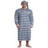 Alvivi Men's Christmas Striped Robe Pajamas Set Long Sleeve Nightshirt Sleeping Cap with Pom Balls Navy Blue Medium