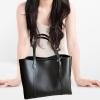 UxicRuya Women PU Leather Tote Bag Beach Top Handle Bag High Capacity Purse Lady Handbag, Black view 2