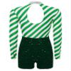 winying Women Christmas Dance Costume Long Sleeve Figure Skating Gymnastics Leotard Candy Cane Costume Green 3X-Large view 4