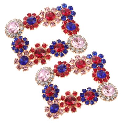 2pcs Rhinestone Shoe Flower Metal Decor Cap Decorations Hat Accessories Women Shoes Clip Buckle Shoes Bow Decoration Square Shoe Clips High Heel Rhinestones Women's Shoes (RedPinkBlue 6.4X4.8CM)