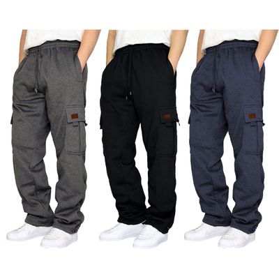 3 Pack Cargo Sweatpants Men, Baggy Heavyweight Fleece Sweatpants with Pockets Drawstring Elastic Waist Sweat Pants Lounge Trousers