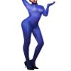 Alvivi Women's Oil Shiny Sheer Bodystockings Gloved Sleeve Back Zipper Jumpsuit Lingerie Nightwear Blue One Size view 1