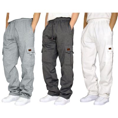 3 Pack Mens Sweatpants with Pockets, Baggy Elastic Waist Sweat Pants Loose Straight Leg Fleece Lounge Pants Jogger Pants Trousers