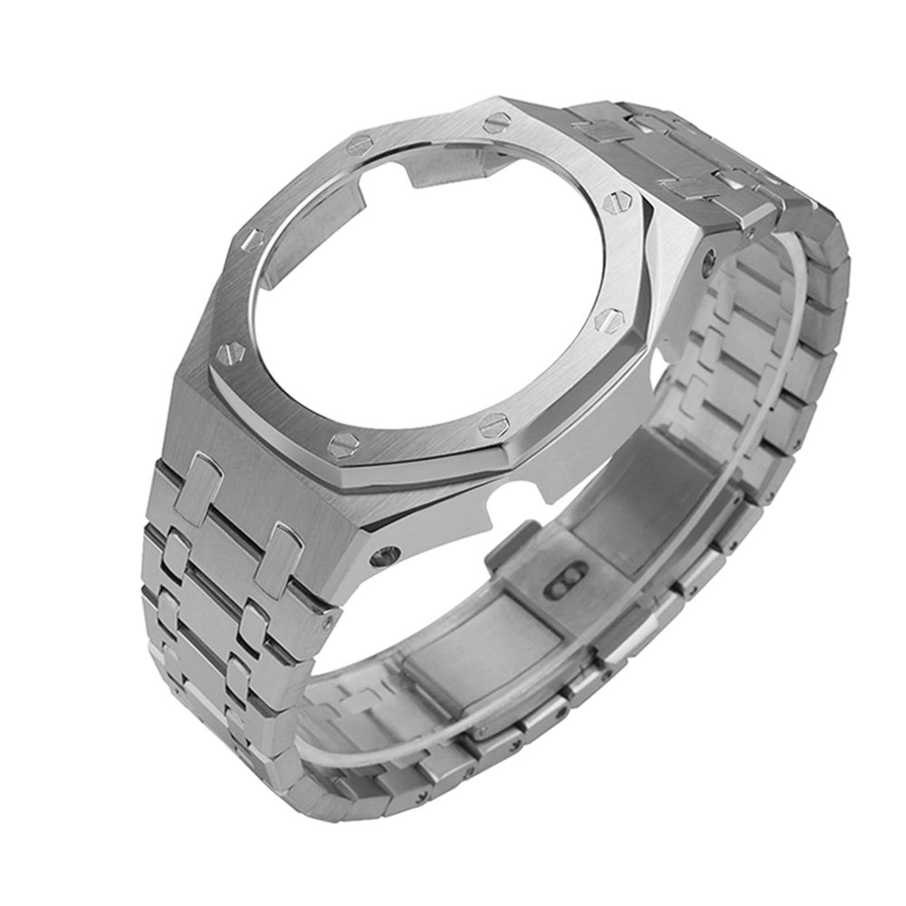 5th Steel Farmhouse Oak GA-2100/2110/B2100 GM-2100 GMA-S2100 Modified Metal Case Strap Watch Accessories Men's Watch Modified Women's Watch Modified. (Silver, GA-2100/2110/B2100)