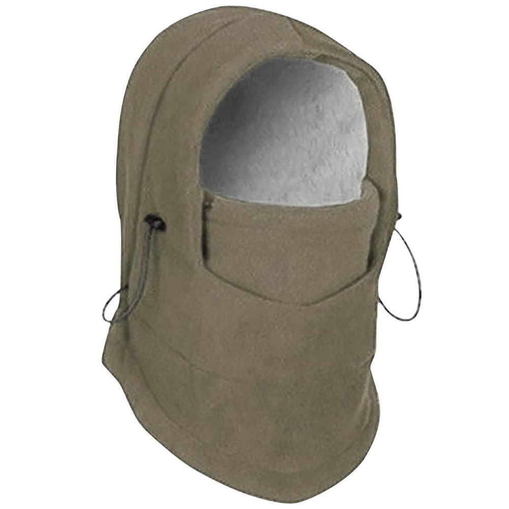 Balaclava Ski Mask - Men Women Winter Full Face Mask Warm Fleece Lined Drawstring Hats Windproof Outdoors Hood Covers Army Green